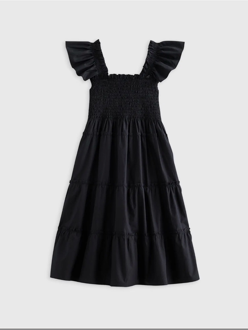 Quince Girls Black Smocked Tiered Dress 100% Organic Cotton Sz 10